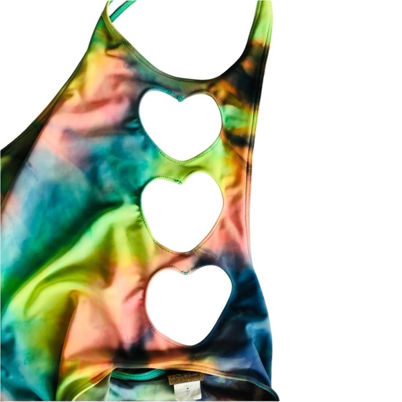 Lolli Rainbow Tie Dye Side Heart Cut Out One Piece Swim Suit - Picture 6 of 14